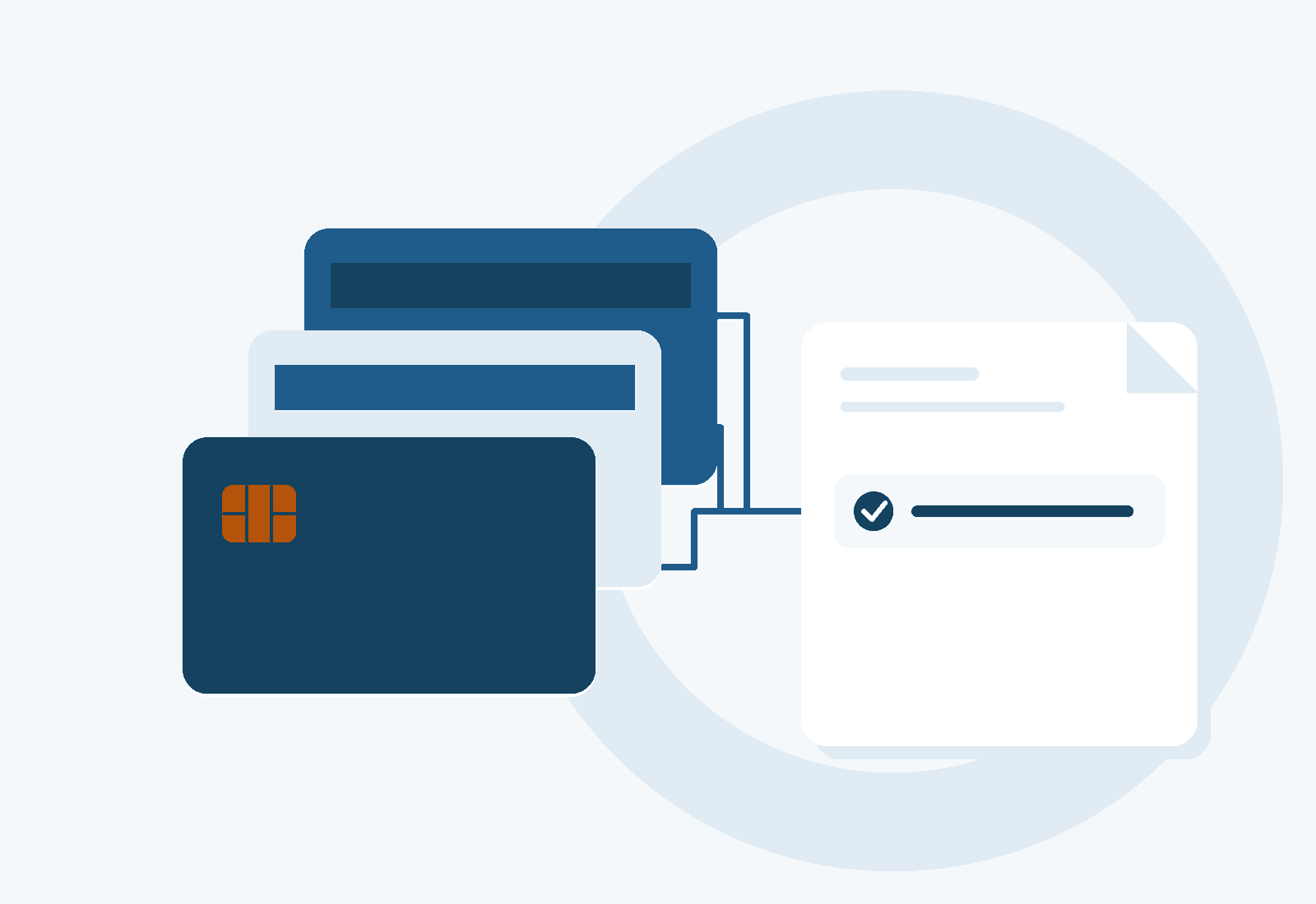 Three credit cards connect to a single organised statement